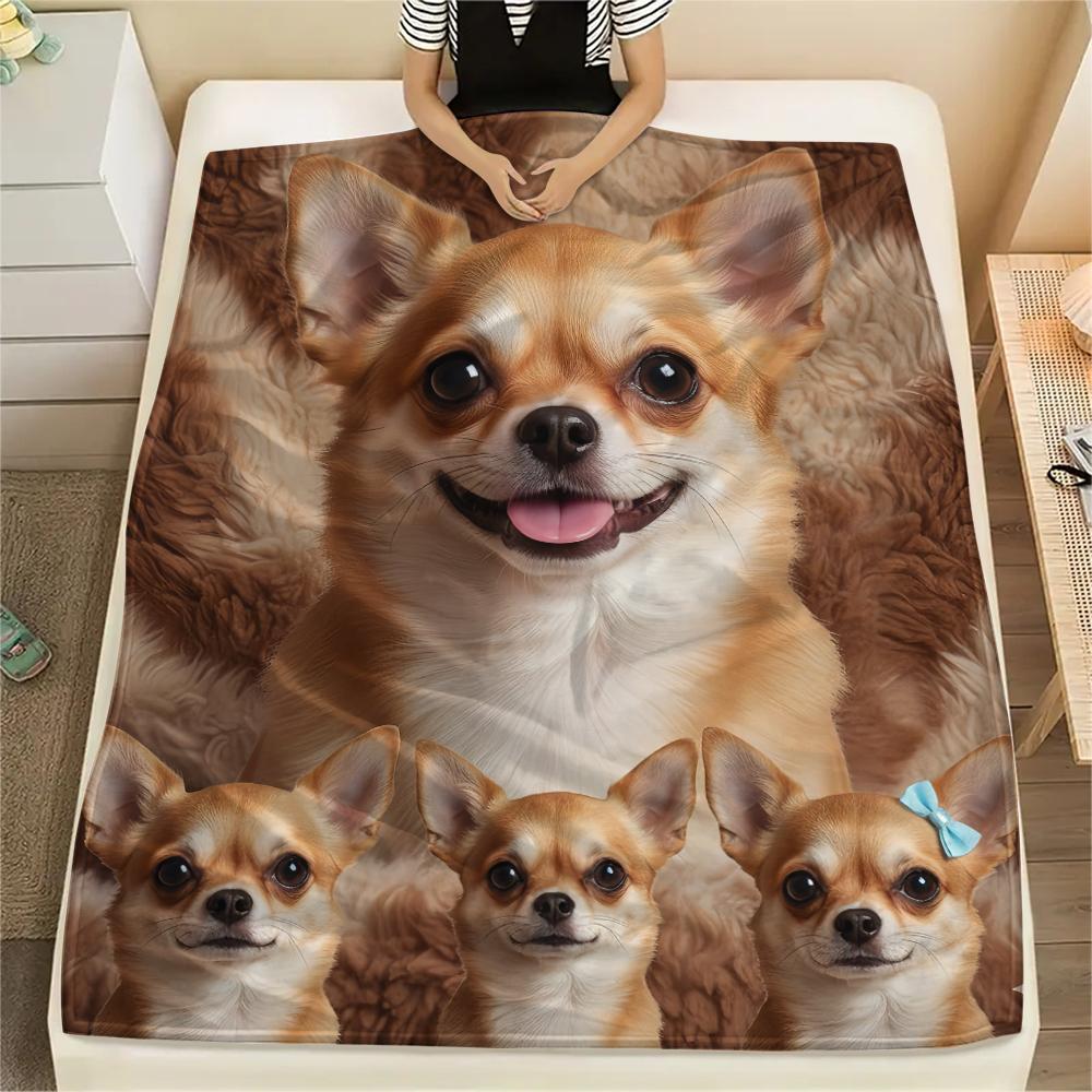 1 шт. Фланелевое одеяло с принтом собаки Чихуахуа и Пуделя, Высокое качество, Удобное для всех сезонов, Декор для дома, Тепло и уют, Идеально для подарков
