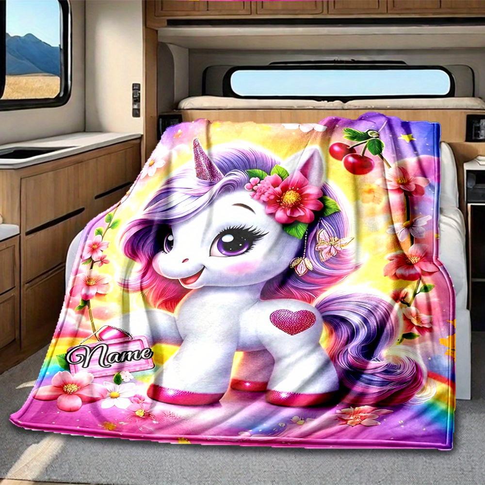 Unicorn Customize Your Name Rv Blanket Comfortable Soft Lightweight Multiseasonal Blanket For Travel Camping Picnics Sofas Rvs Beds Living Rooms