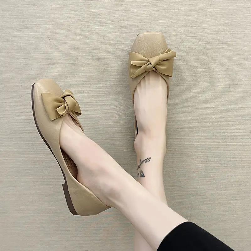 Женские балетки с бантом Низкий каблук Элегантная обувь для женщин Квадратный носок Платье Скидка Дешевая Ликвидация 2025 Лето Шик Стильный Y2k
