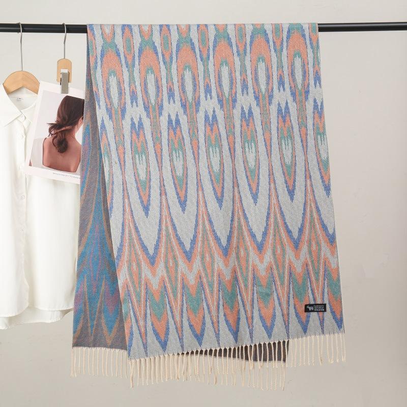 Ethnic Style Women Printed Shawl Autumn Winter Muslim Hijab Imitation Cashmere Tassels Scarves Luxury Thick Warm Scarf Female