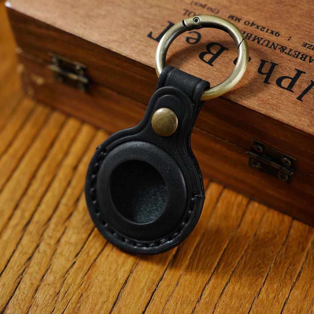 2025 Fashion Custom Top Layer Cow Leather Keychain Apple Air Tag Protective Cover Pet Anti-Loss Location Tracker Key Ring Sleeve