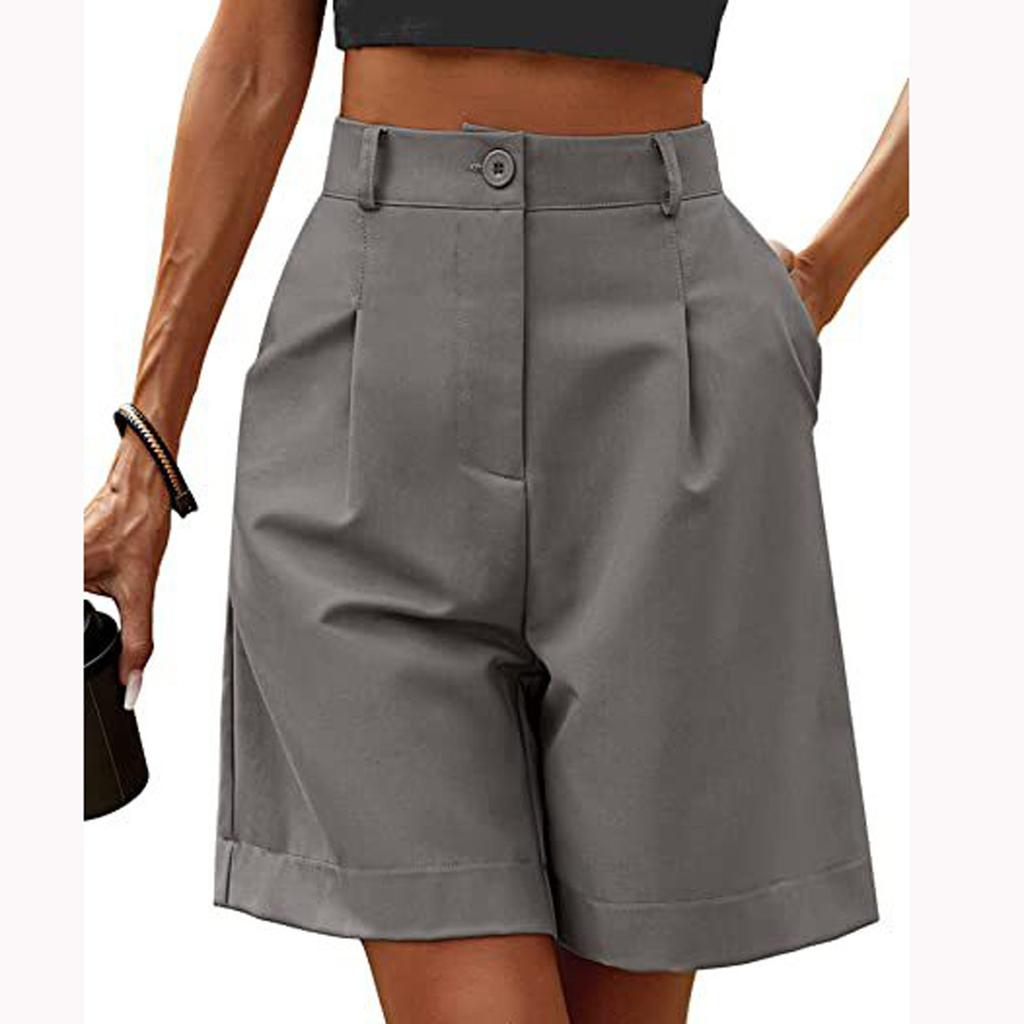 Women's Casual Loose Beach Pants Solid Color Loose High Waist Casual Fifth Pants With Pockets