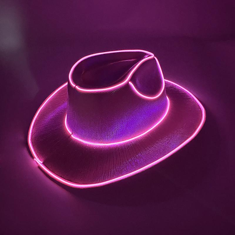 Wireless LED Western Cowboy Hat Light Up Cowboy Hat Disco Bride Pink Cowgirl Hat Concert NightClub Wedding Costumes Accessories