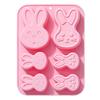Cake Mold 6-Cavity Non-sticky Heat Resistance Easy To Demold High Flexibility DIY 2 Rabbit Shapes Soft Silicone Pastry Mold Kitchen Utensil