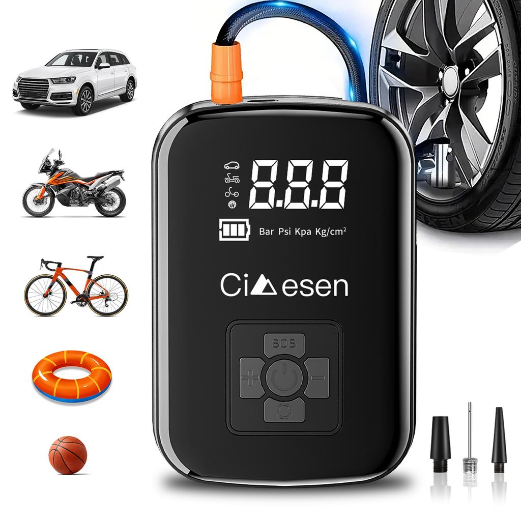 Portable Tire Inflator Digital Display Multifunctional 3 Nozzle Adapter