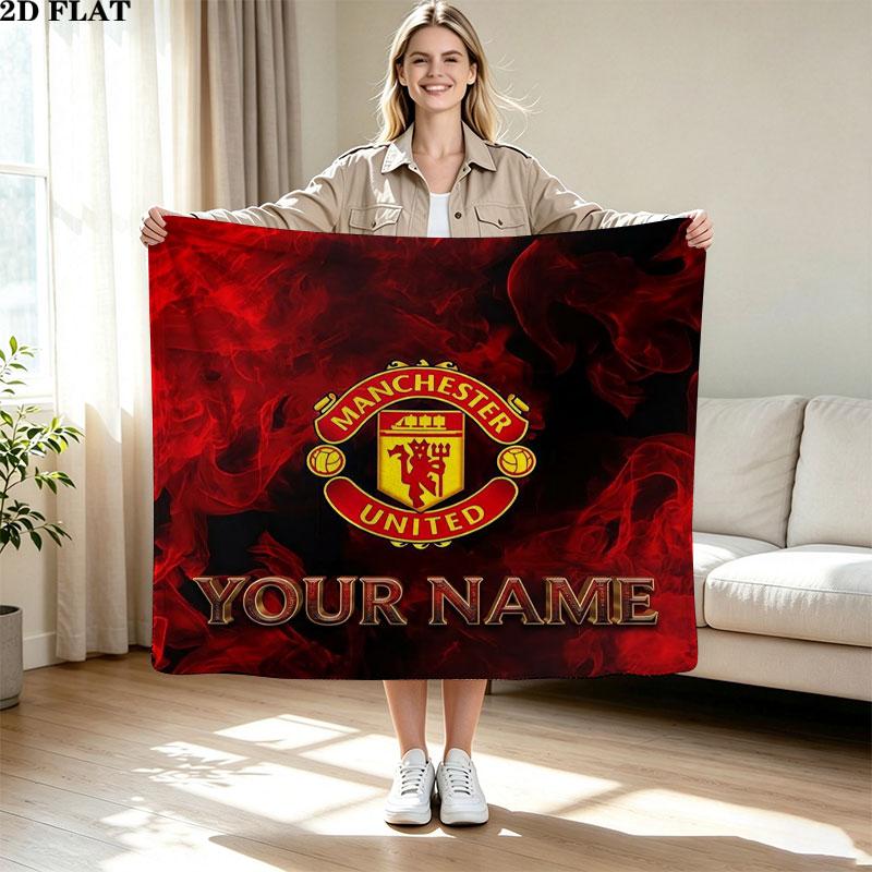 1PC Manchester United F Custom Name Patterned Flannel Blanket Suitable For All Seasons for Home Decor Warmth and Comfort Gifts Holiday Present