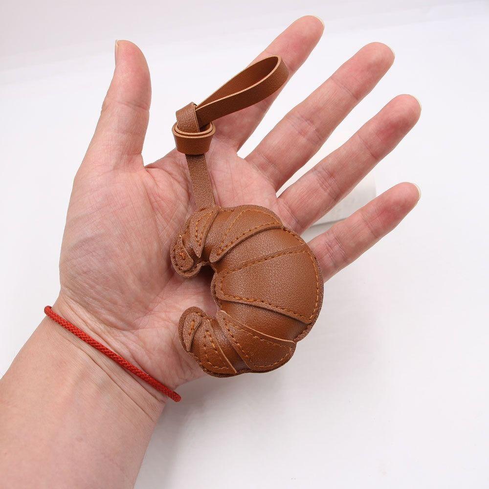 Cartoon PU Leather Hanger Car Keyring Bag Pendant Lovely Croissant Keychain Bag Ornament