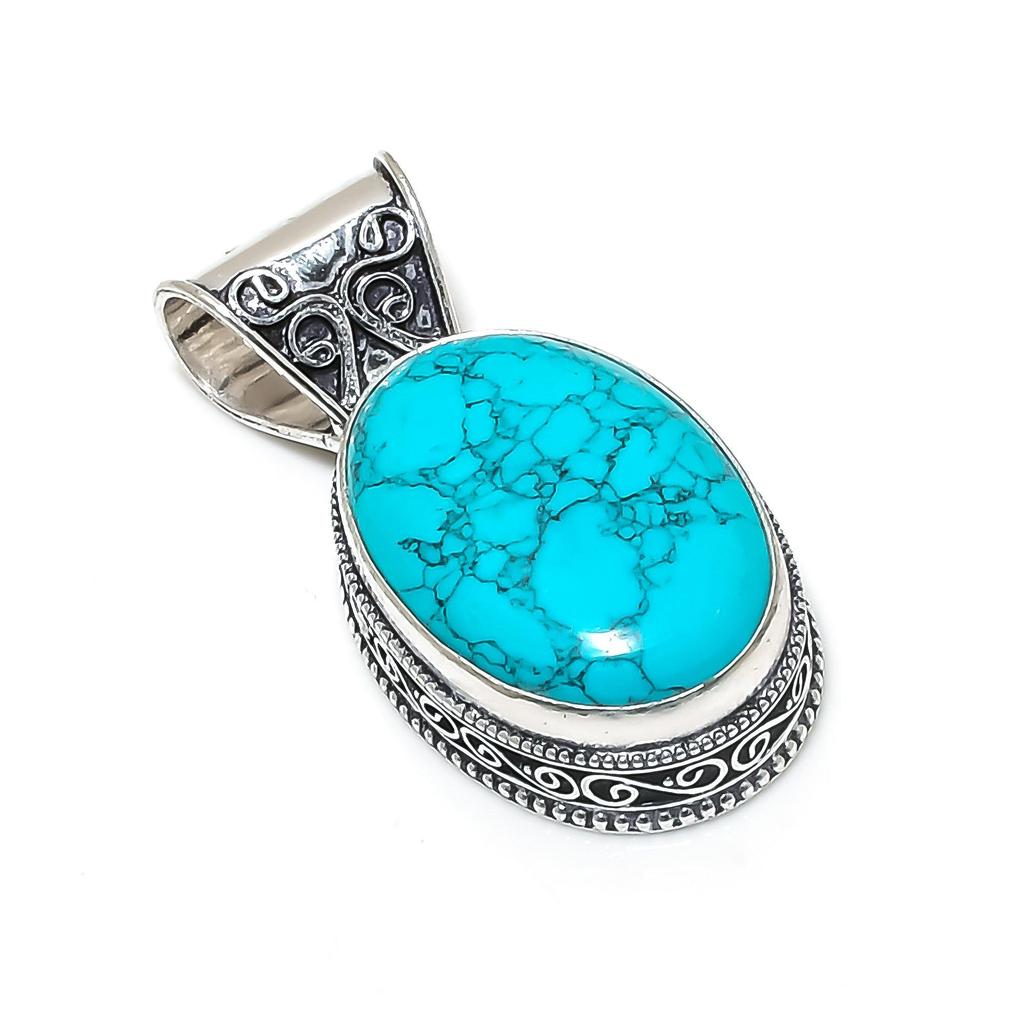 Серебряный кулон с натуральным бирюзовым камнем из стерлингового серебра 925 пробы — овальный дизайн ручной работы, повседневная бижутерия, подарок на день матери