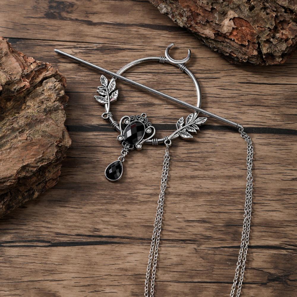 Alloy Witch Hair Stick Waterdrop Gem Leaf Hairpin Vintage Style Crystal Hairpin For Women Girls