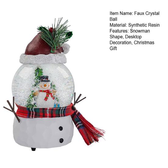 Christmas Faux Crystal Ball Ornament Cartoon Scarf Snowman Snow Ball with Music Box Home Office Holiday Party Desktop Decoration