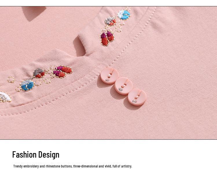 Вышитая летняя повседневная футболка с коротким рукавом для женщин среднего возраста