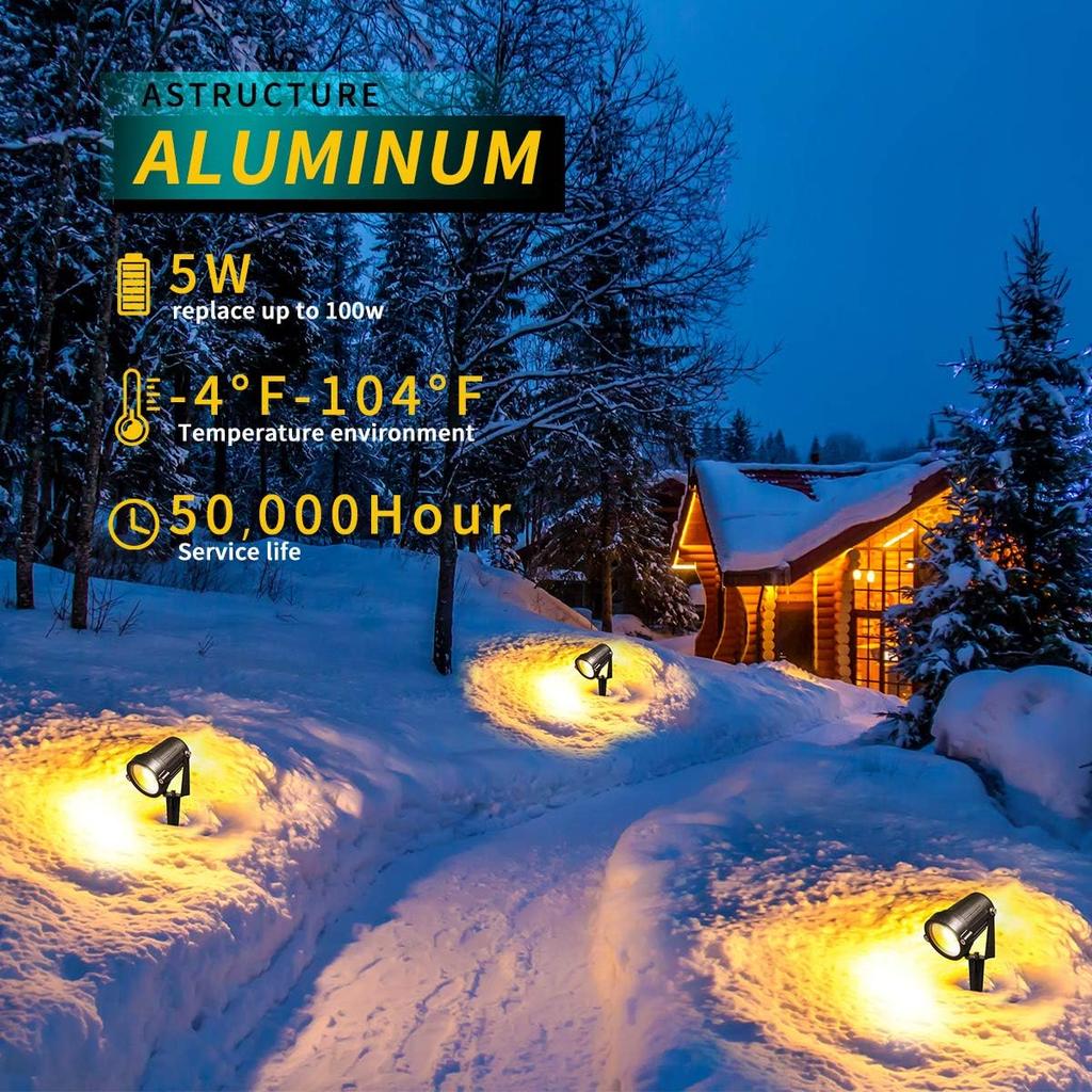 LED Landscape Lights,5W 120V AC Outdoor Pathway Garden Yard Spotlight,IP65 Waterproof Garden Flood Light,Outdoor Spotlight with Stake,UL Cord 5-ft