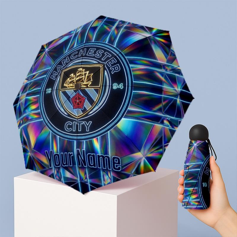 Manchester City Manual Five Fold 8 Rib Umbrella Support Custom Text, Lightweight Travel Umbrella