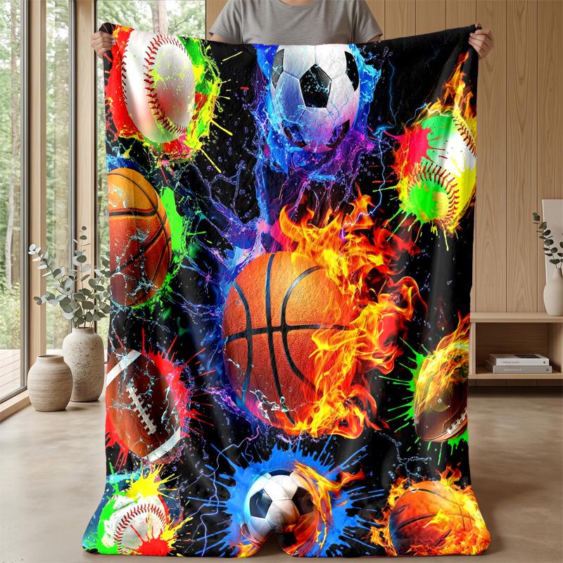 Sports Ball Fireworks Theme blanket Lightweight Warm Flannel Blanket Decorative Throw Blanket for Home Decoration