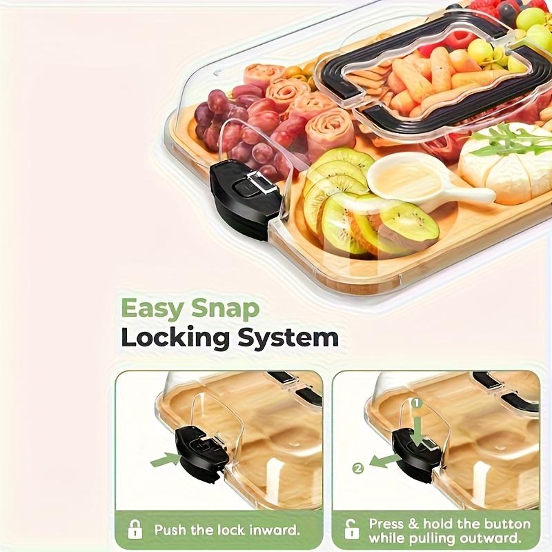 Бамбуковый поднос для сыра с прозрачной акриловой крышкой - Портативная доска для закусок для кемпинга, вечеринок, ресторанов, поднос для подачи закусок