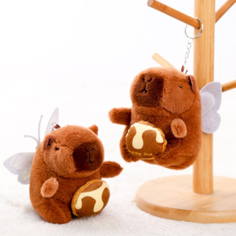 Cute Capybara Back Butterfly Pull-Out Drawing Plush Doll Keychain Backpack Hanging Ornaments