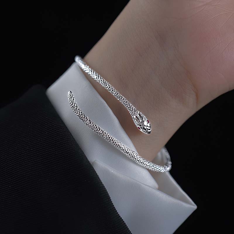 2026 New Punk Snake Shape Bracelet for Women Fashion Simple Silver Color Zircon Adjustable Cuff Bracelet Wedding Jewelry Gifts