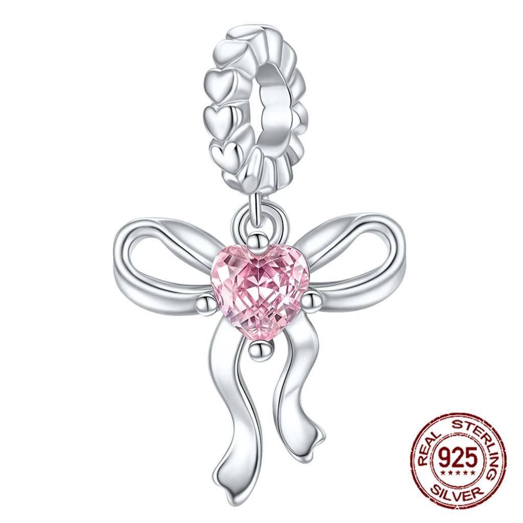 925 Silver Red Heart & Mum Dangle Love Forever Charm Fit 4MM Hole Diamete Bracelet DIY Jewelry for Women Bracelet Beads