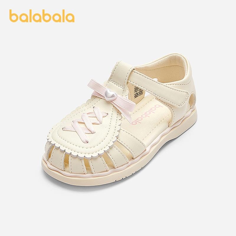 Balabala Girls Princess Sandals – Sweet Closed-Toe Summer Shoes with Bow and Pearl Heart Accent