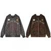 American Retro Leopard Print Gothic Embroidered Zip Up Hoodie Loose Fit Men Women