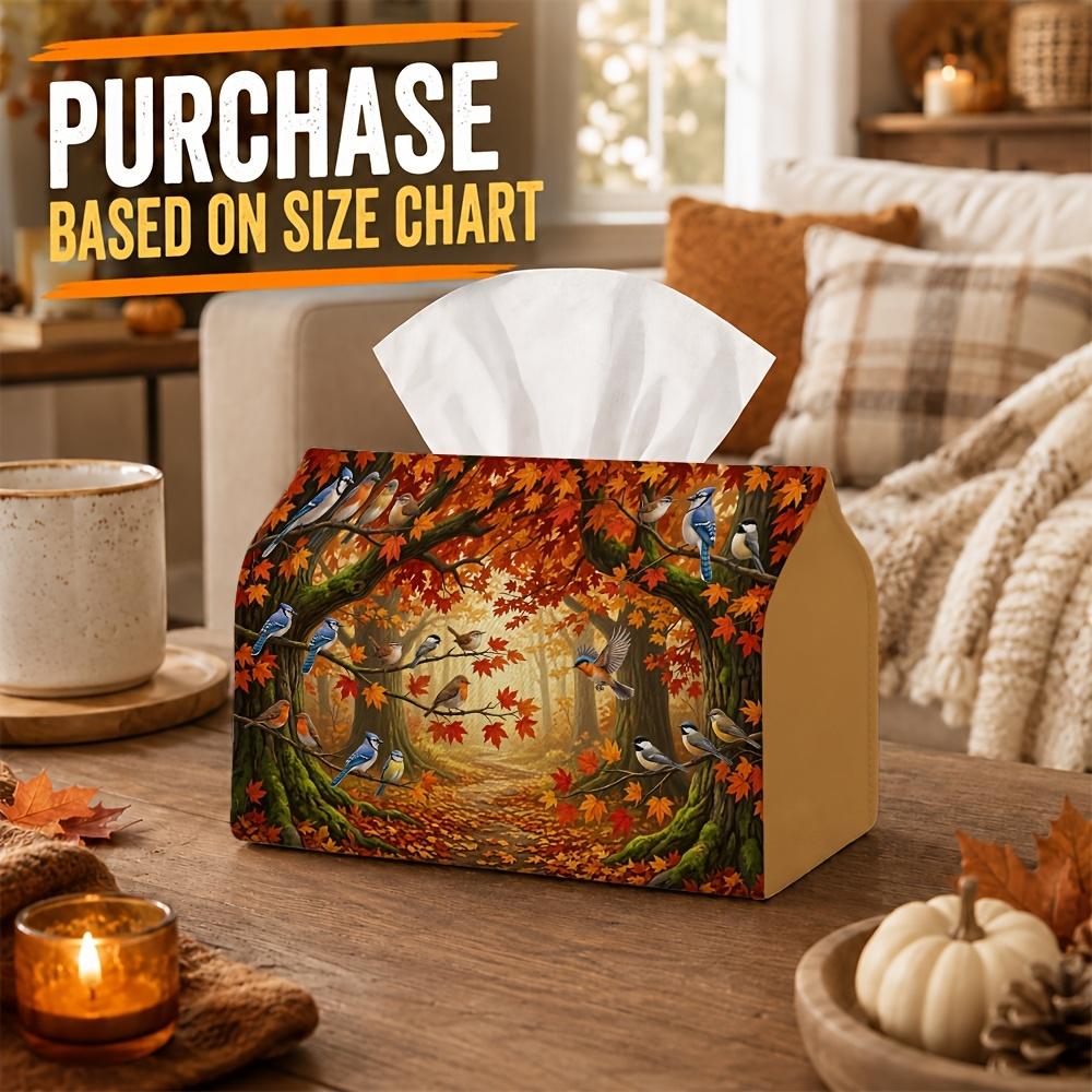 1pc Woodland Nature Tissue Box with Songbird & Maple - Rustic Suitable for Rolls/Face Tissues/Napkins Storage Box, for Fall Harvest Party Decor, for H