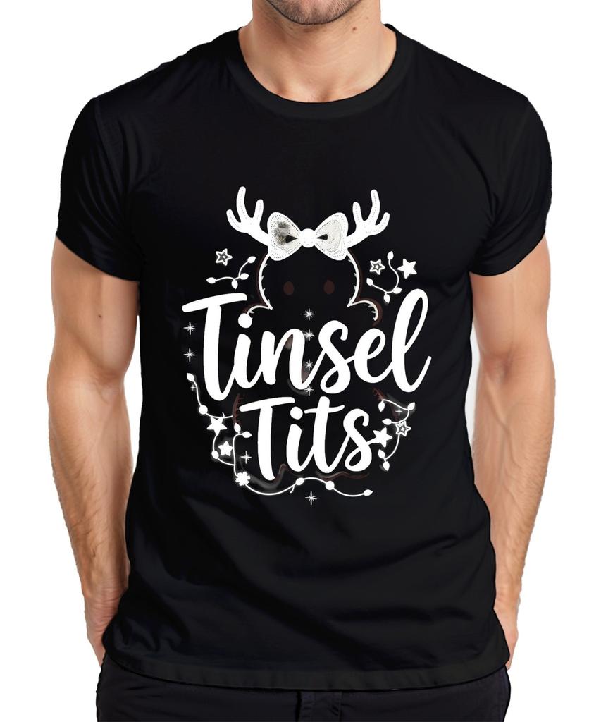 Tinsel Tits Funny Christmas Gift Reindeer Antlers Glitter T-Shirt-