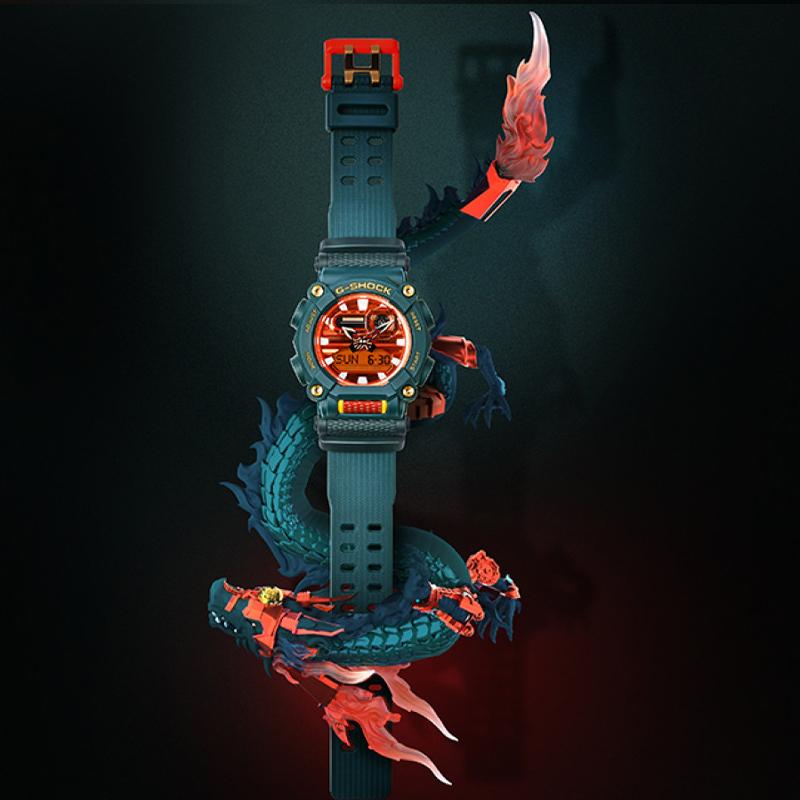 Casio Специальная серия часов G-SHOCK с двойным ЖК/стрелочным дисплеем Серия «Китайский дракон» Qinglong Эксклюзивная подарочная коробка с индивидуальным дизайном Национальный тренд GA-900DBR-3APFL
