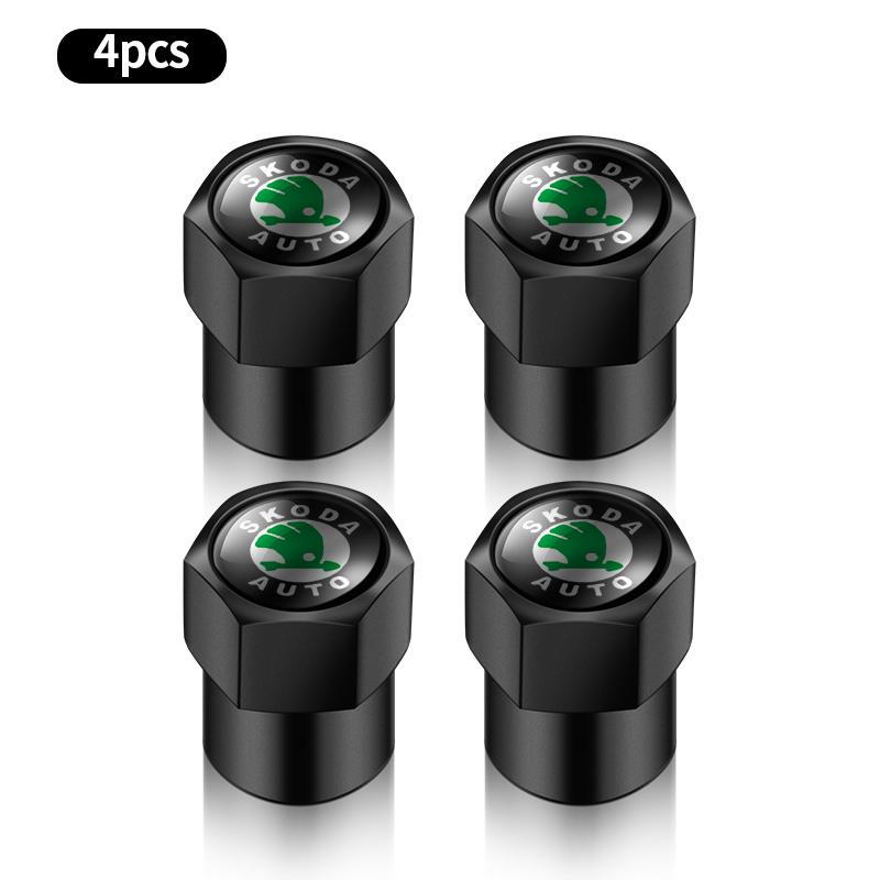 4PCS Car Wheel Tire Valve Caps Tyre Rim Stem Covers For Skoda Octavia Superb Rapid Kodiaq Karoq Fabia Kamiq Enyaq Vision RS Y