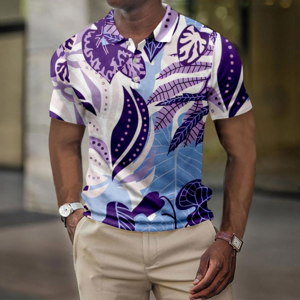 Men's Summer Hawaii Printed Golf Shirt Botton Short Sleeve Top Men's Casual Fashion Shirt