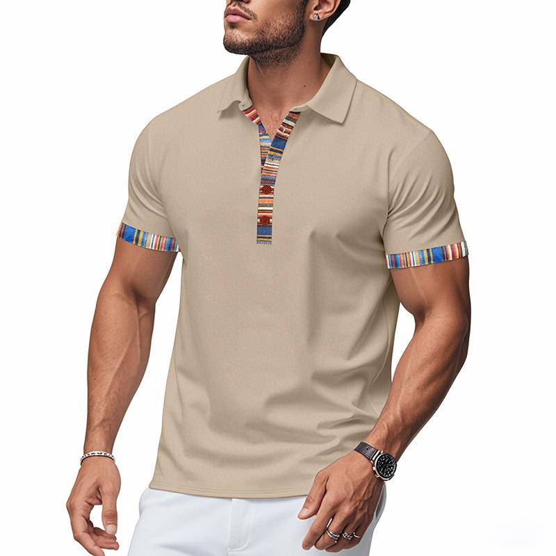 Mens Casual Loose Short Sleeve Printed Polo T Shirt