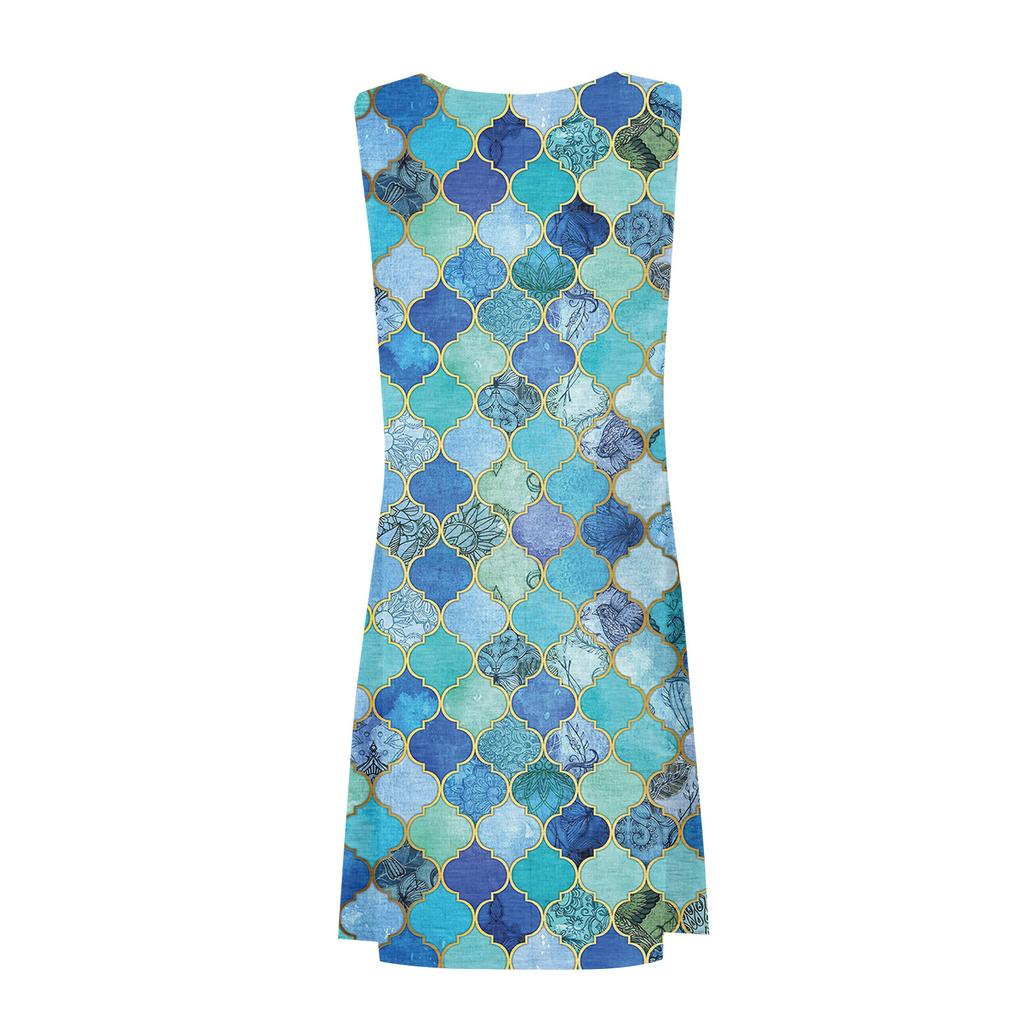 Fashion Women's Summer Round Neck Casual Fashion Printed Pullover Sleeveless Dress