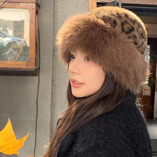 Winter Hat Leopard Print Thickened Warm Plush Hat Cold-proof Windproof Headwear Cold Weather Accessory