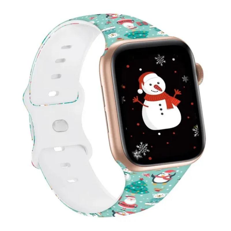 Силиконовый рождественский ремешок для apple Watch 44мм 40мм 49мм 41мм 45мм 42мм Печатный браслет iwatch серия 9 8 7 6 3 5 ultra 2