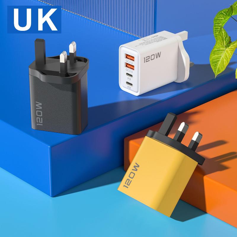 1 шт. EU US UK вилка, дорожная станция-зарядное устройство 4 порта 120 Вт USB C, быстрый адаптер питания PD QC3.0 для телефона