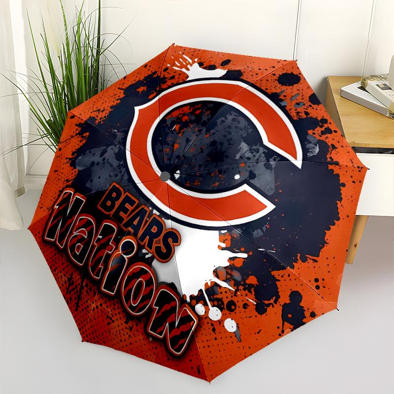 Автоматический зонт с принтом логотипа Chicago Bears, 8 ребер, железный каркас, пластиковая ручка, подходит для путешествий на открытом воздухе и на каждый день, идеальный подарок