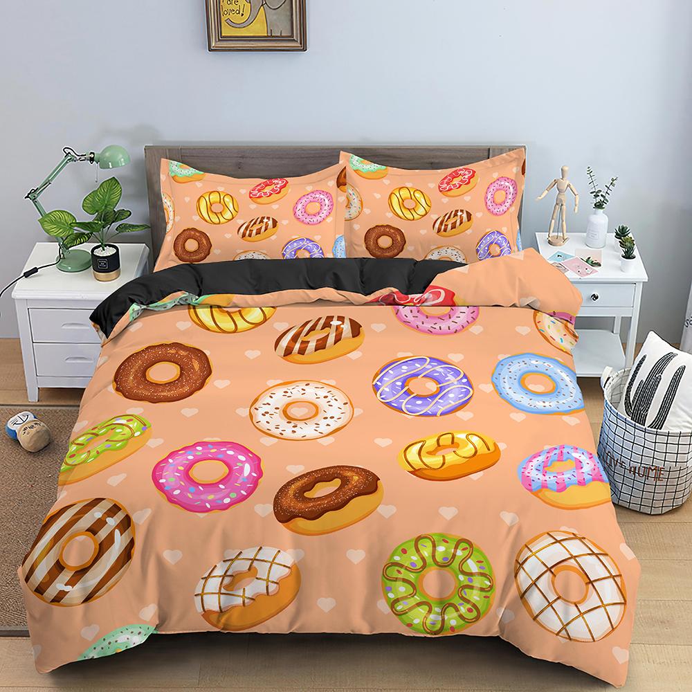 Colorful Donut Print King Queen Full Size Bedding Set Duvet Cover Set Quilt Set For Adults Kids Teens Polyester Bedding Bedroom