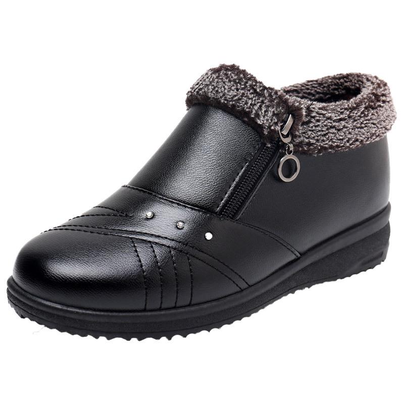 Зимние кожаные балетки Mom's Non-Slip с бархатной подкладкой для женщин постарше