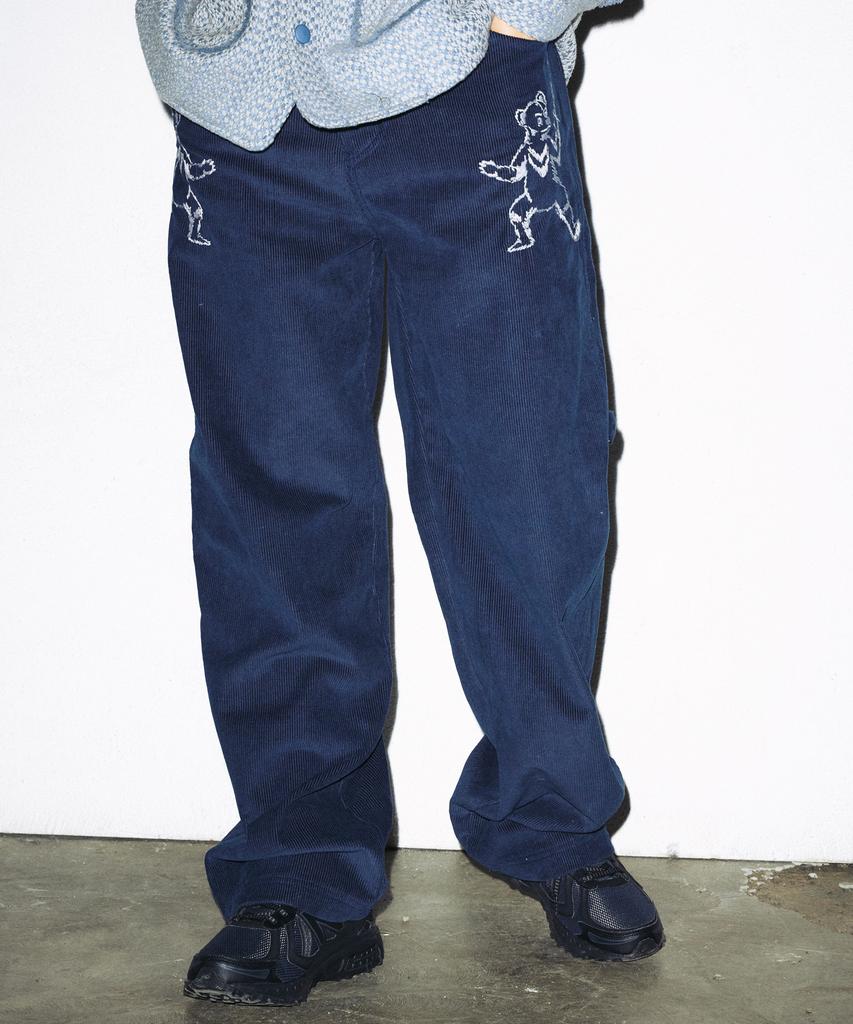 F8KE CHEMICAL CLUB Knight Bear Embroidered Corduroy Pants