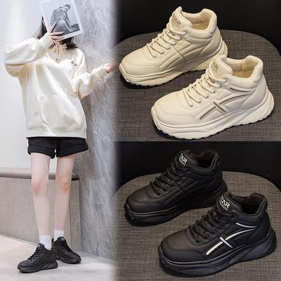 Женские толстые теплые высокие белые кожаные кроссовки на осень/зиму