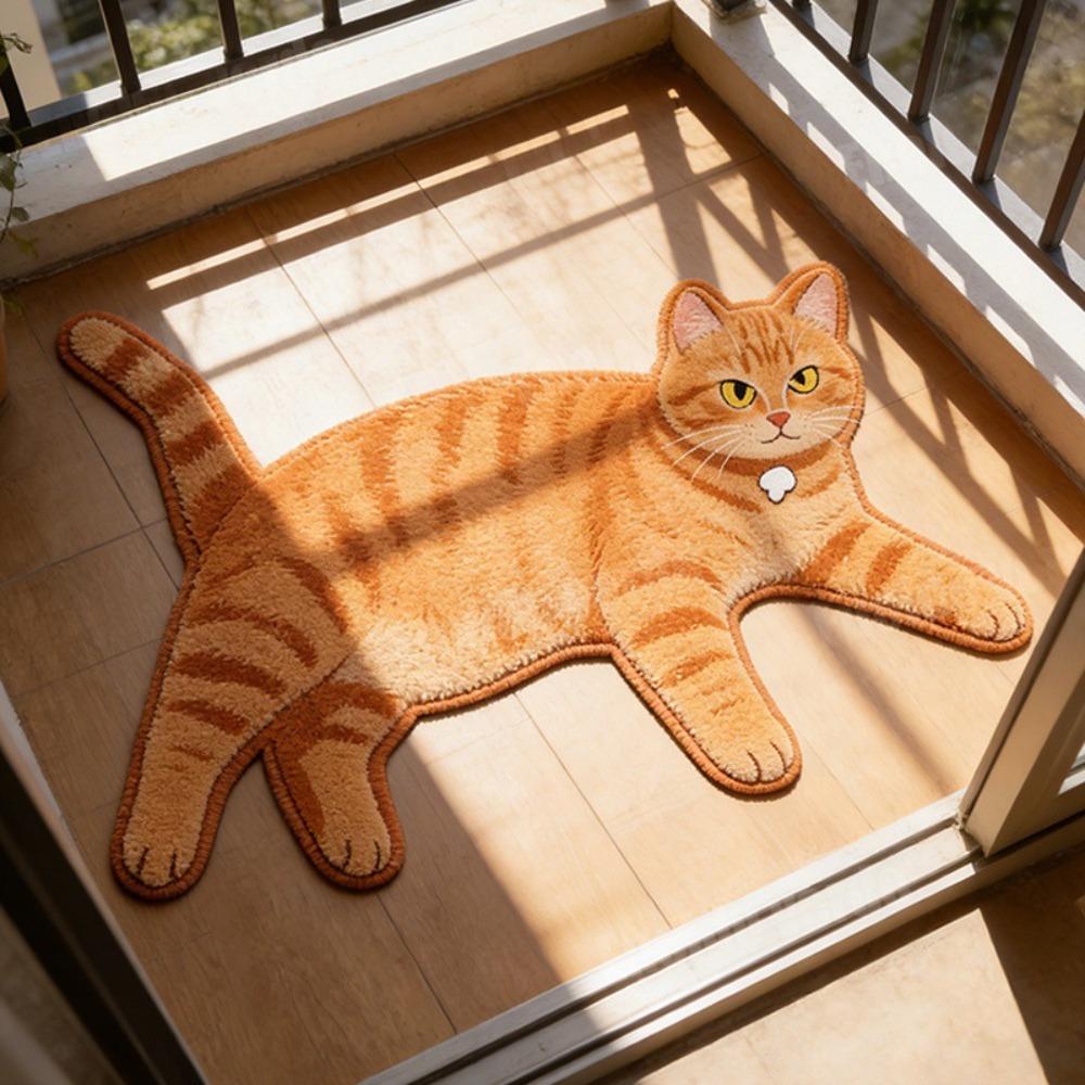 Non Slip Cat Floor Mat Absorbent Bedside Carpet Room Accessory Cat Shaped Rug Bathroom
