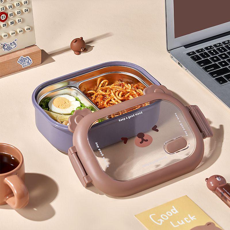 Термоланч-бокс Bento "Кофейный мишка" с отделениями для студентов и взрослых, идеально подходит для работы или столовой