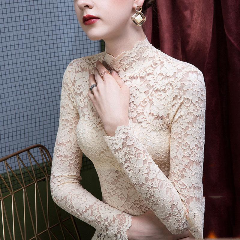 Winter And Lace Autumn Undercoat Womens High Neck Slim Fit Plush Thickened Western Fashion Body Shirt Winter New Style