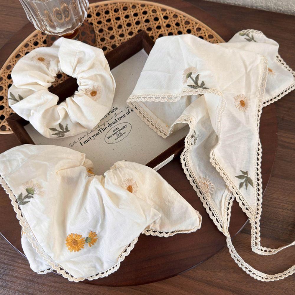 Wraps Embroidered Hair Scrunchie Turban Triangle Scarf Sweet Flower Triangle Bandana Party