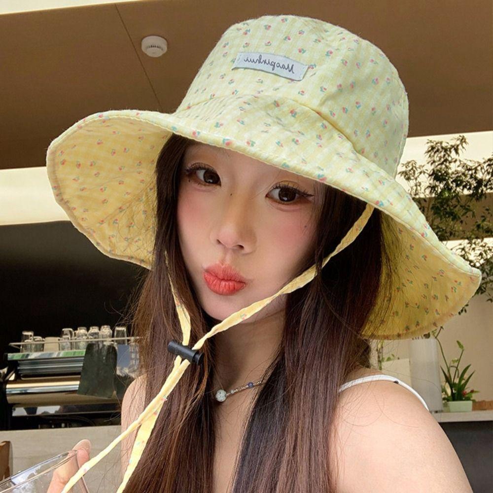 Floral Plaid Fisherman Hat Adjustable Sunscreen Hat Fashion Sunshade Hat Summer