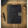 Handmade Wicca Leather Journal Black Pentagram Diary Cotton Paper For Poetry