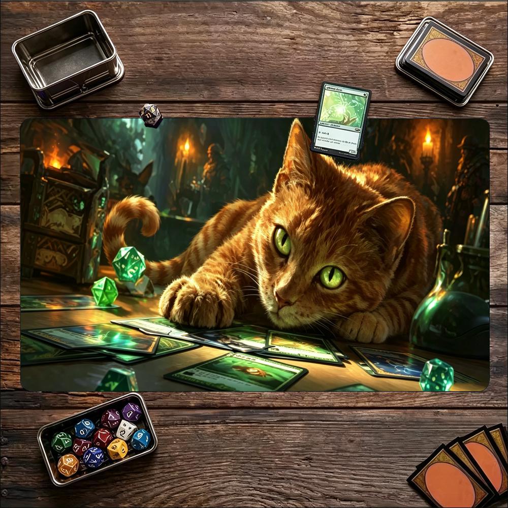 Mystic Black Cat Pattern Game Playmat Non Slip Rubber Smooth Extended Table Mat For Trading Card Game Tabletop Gaming