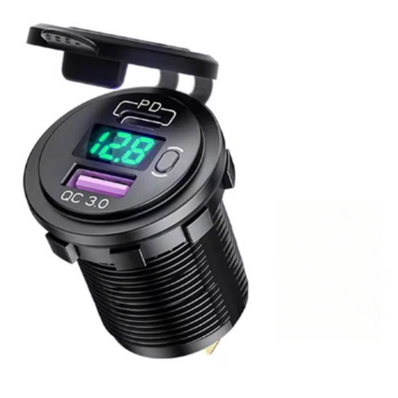 Автомобильное зарядное гнездо USB C 12 В/24 В, двойное USB-гнездо PD3.0 и QC3.0, автомобильный USB-порт со светодиодным вольтметром и выключателем вкл./выкл.