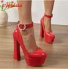 Fashion Aphixta Disco Dance 2cm Pearl Belt Buckle Round Pumps 5.5cm Platform Hot Sale Party 16cm High Chunky Heels Shoes Women
