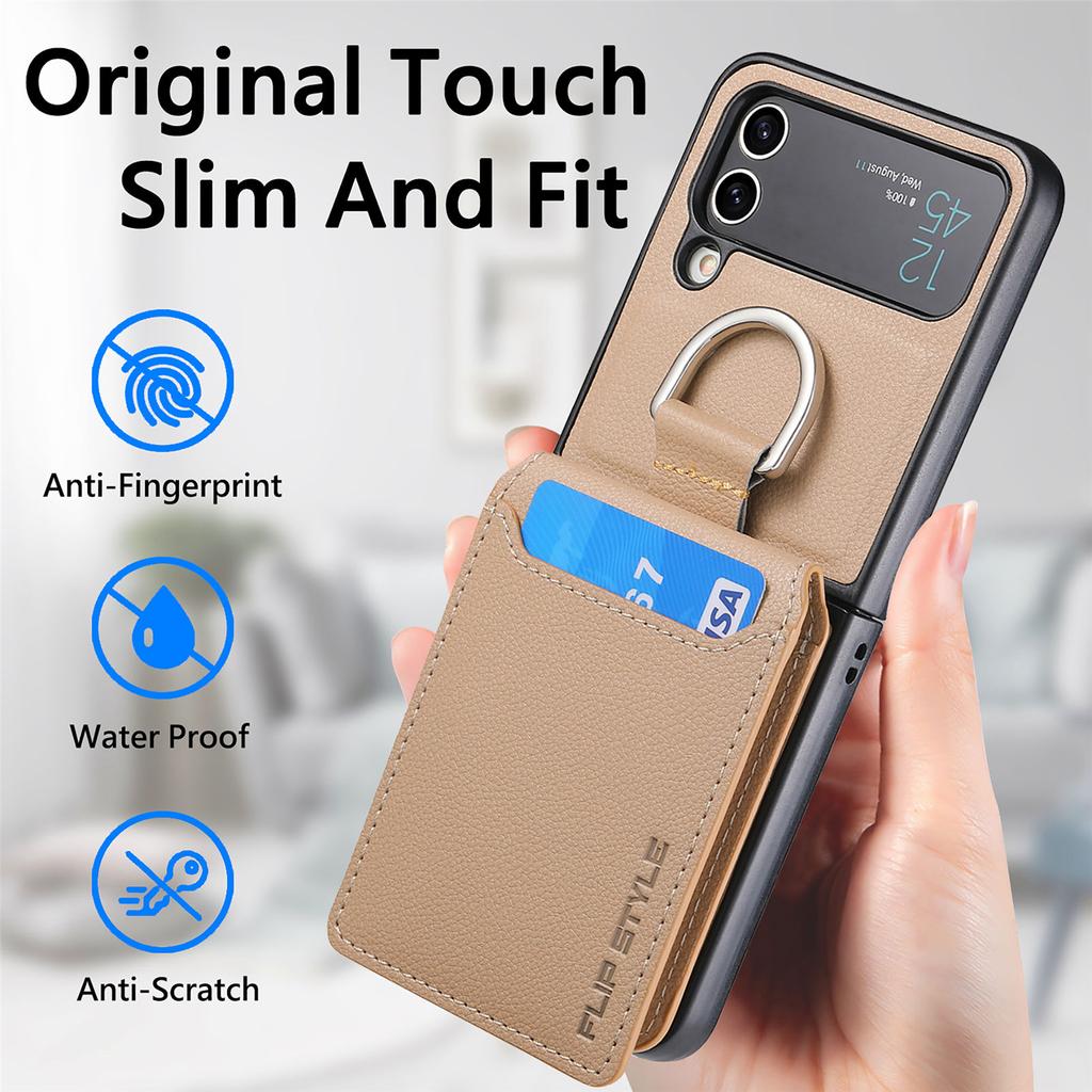 For Samsung Z Flip 4 Zflip4 Anti -Dust Portable Ring Holder Leather Bag Case For Samsung Galaxy Z Flip 4 Flip4 5g Phone Covers