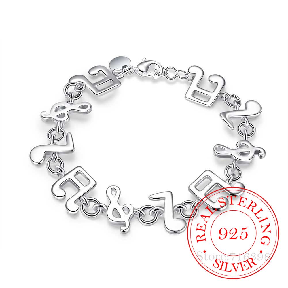 925 Sterling Silver Bracelet for Women Music Note Chain Bracelets & Bangle Wristband Wedding Bridal Jewelry Joyas De Plata 925